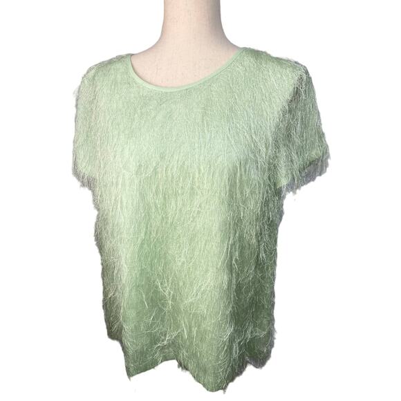 Ann Taylor Mint Green Short Sleeve Eyelash Knit Top Size 14 EUC - Picture 1 of 5